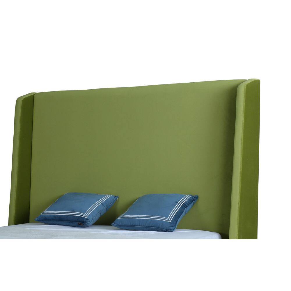 Green Velvet Upholstered Queen Bed with Pine Wood Frame