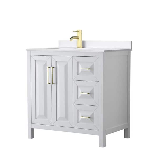 Wyndham Collection Daria 36 in. W. x 22 in. D x 35.75 in. H Single Bath Vanity in White with White Quartz Top
