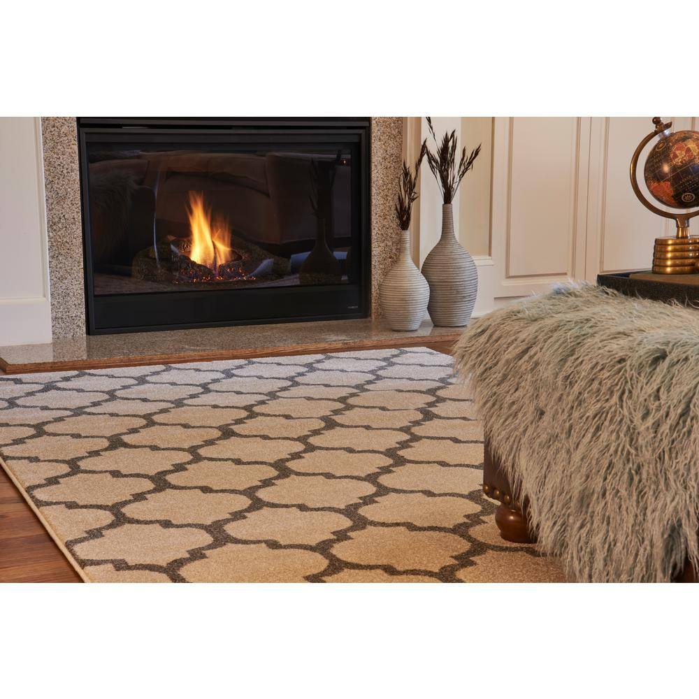 Beige and Gray Trellis Rectangular Synthetic Area Rug