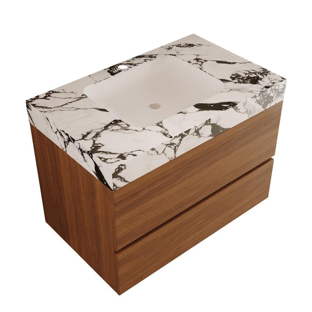 30 in. W x 18 in. D x 25 in. H Floating Bath Vanity in Walnut with White and Black Faux Marble Top price history on PriceWatchPro