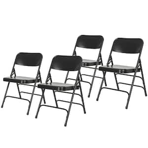 Bernadine Collection Triple Brace Metal Seat Folding Dining Chair, Black (Set of 4)