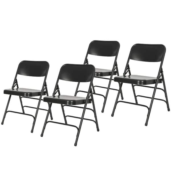 HAMPDEN FURNISHINGS Bernadine Collection Triple Brace Metal Seat Folding Dining Chair, Black (Set of 4)