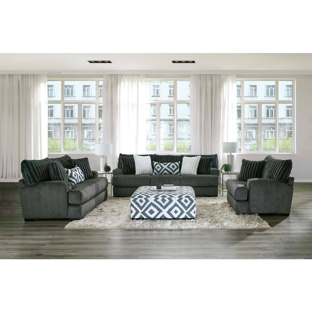 Gray Chenille Swivel Accent Chair with Throw Pillows