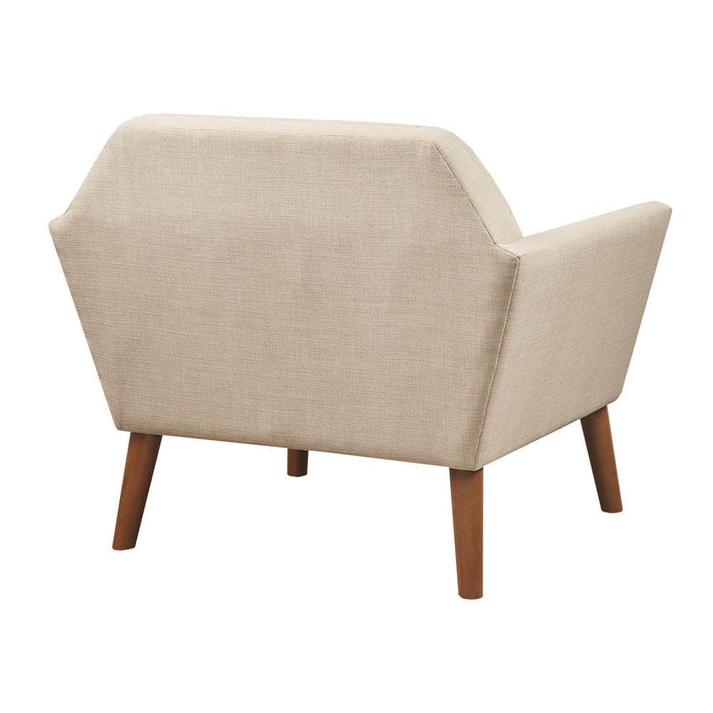 Tan Button Tufted Swivel Accent Chair with Wood Legs