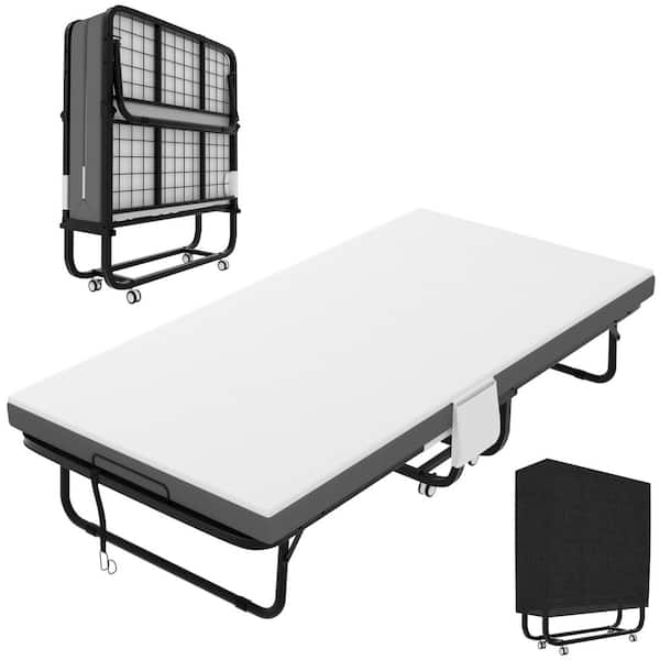 VEIKOUS Gray Twin Folding Bed Rollaway Bed with Mattress and Metal Frame