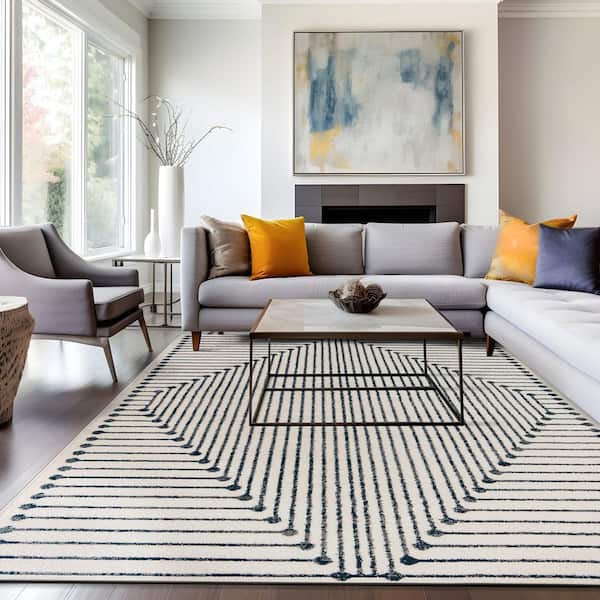 Modern Geometric Area Rug Cream 7 ft. 10 in. x 10 ft. Area Rug