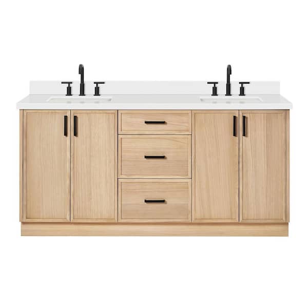 Kelly 72 in. W x 22 in. D x 36 in. H Double Sink Bath Vanity in White Oak with Pure White Quartz Top