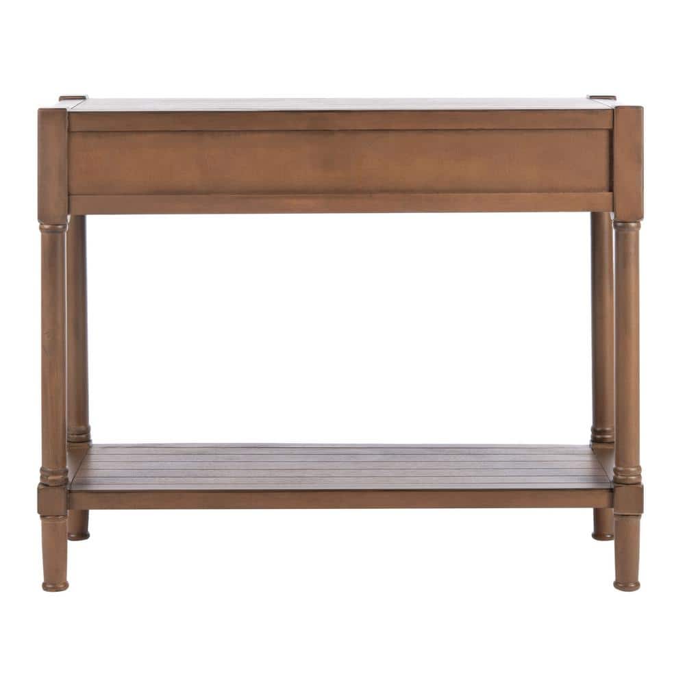 Filbert Brown Wood and Metal Console Table with Storage