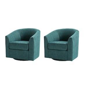 Antonia Teal Fabric Barrel Chair with Metal Swivel Base (Set of 2)