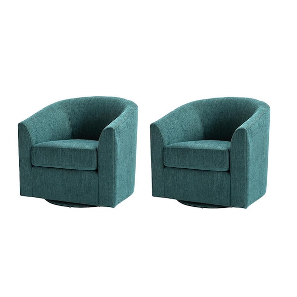 ARTFUL LIVING DESIGN Antonia Teal Fabric Barrel Chair with Metal Swivel Base (Set of 2)