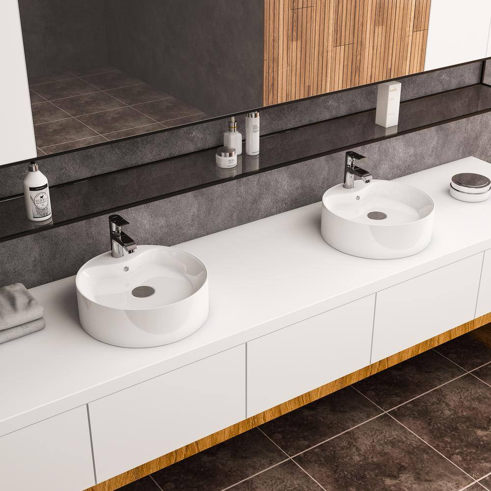 Altair 18.3'' White Ceramic Circular Bathroom Sink with Overflow