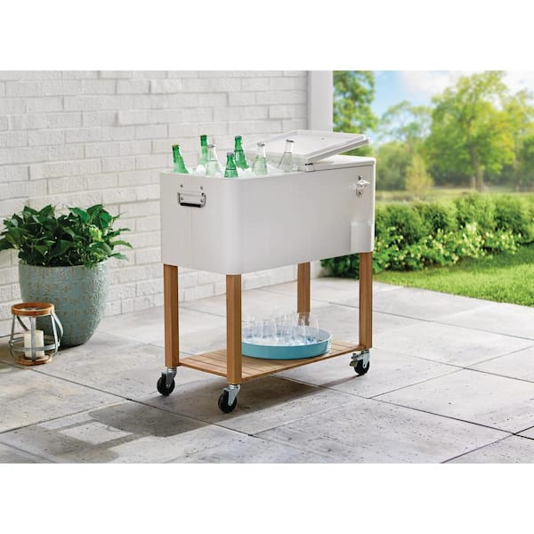 StyleWell 80 Qt. White Cooler with Light Brown Woodgrain