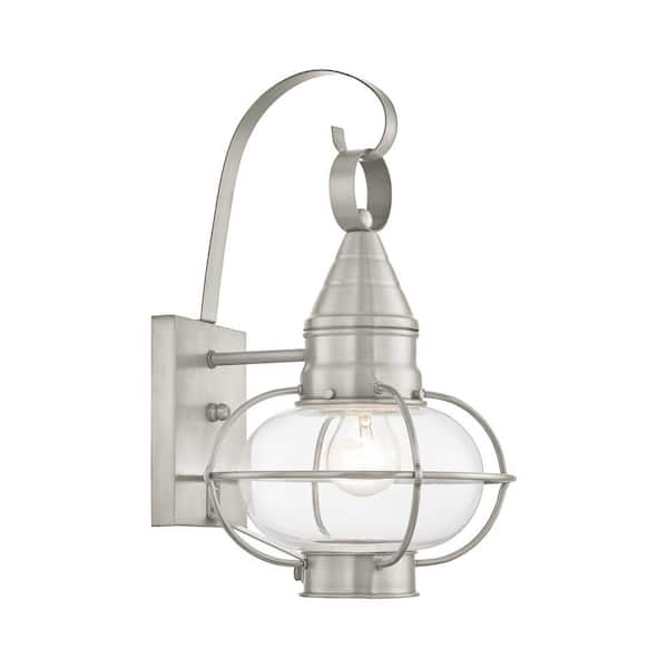 AVIANCE LIGHTING Hennington 14.75 in. 1-Light Brushed Nickel Outdoor Hardwired Wall Lantern Sconce with No Bulbs Included
