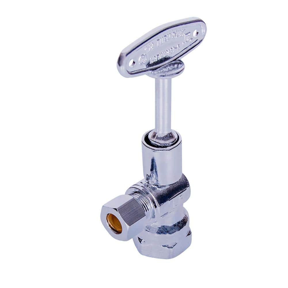 Water Supply Stop Valve with Quarter Turn Control Key; 1/2 in. FIP x 3/8 in. O.D. COMP; Chrome Plated Brass 2 Pack -  The Plumber's Choice, QLKAS91112-2
