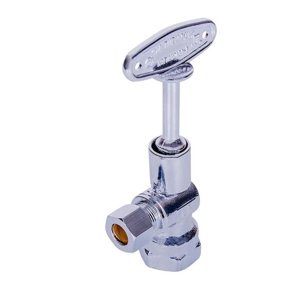 Water Supply Stop Valve with Quarter Turn Control Key; 1/2 in. FIP x 3/8 in. O.D. COMP; Chrome Plated Brass 2 Pack