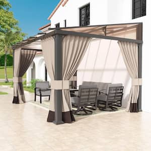 10 ft. x 12 ft. Gray Hardtop Sloping Pitched Roof Gazebo with Curtain Sand