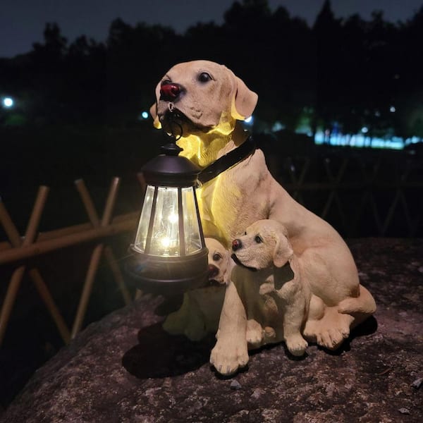 10 in. x 12 in. Beige Resin Garden Statues Dog Solar Hanging Light