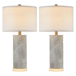 23.25 in. Grey with Distressed White Resin Table Lamp Set with Main Light Bulb and LED Night Light (Set of 2)