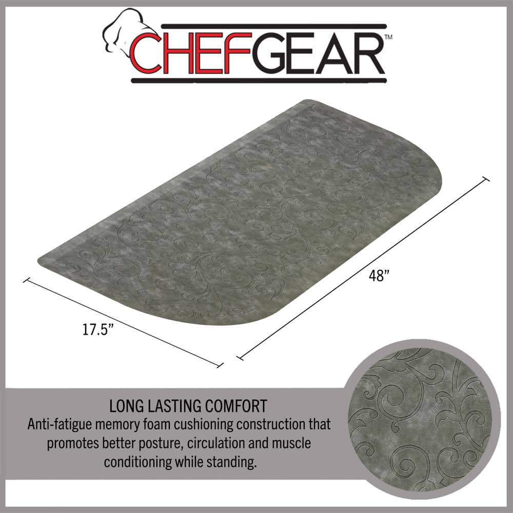Gray Faux Leather Anti-Fatigue Kitchen Mat, 48" Semi-Circle