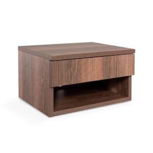 Ettore 15.71 in. Mid-Century Modern Floating Wall Mounted Nightstand with Soft-Close Drawer and Cable Hole, Dark Brown