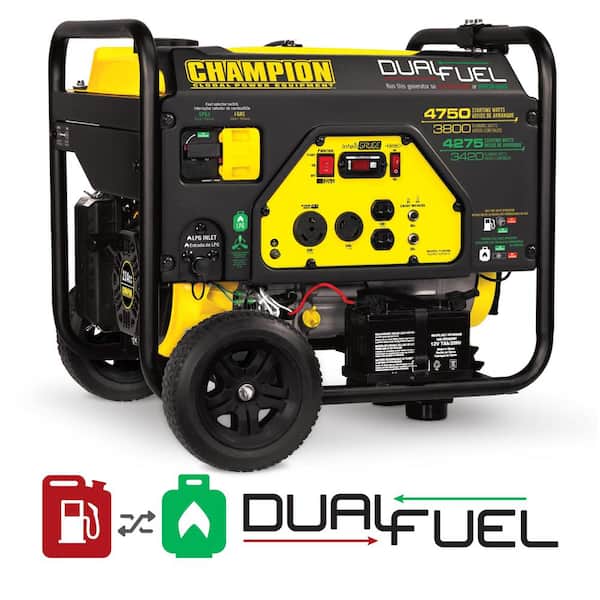 Champion Power Equipment 3800-Watt/4750-Watt Electric Start Gas and Propane Powered Dual Fuel Portable Generator