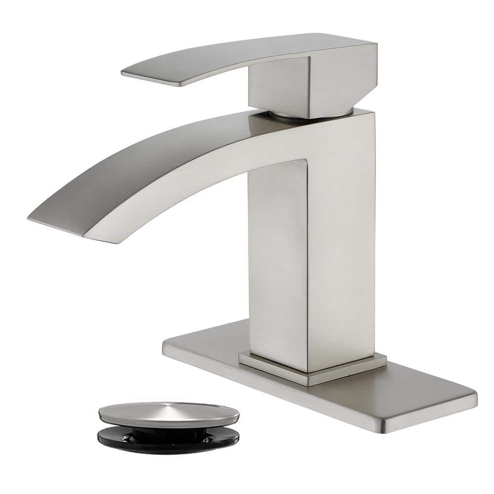 Single Handle Single-Hole Bathroom Faucet with Drain Assembly in Brushed Ni