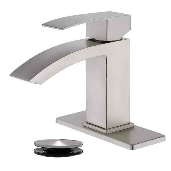 Unbranded Single Handle Single-Hole Bathroom Faucet with Drain Assembly in Brushed Nickel