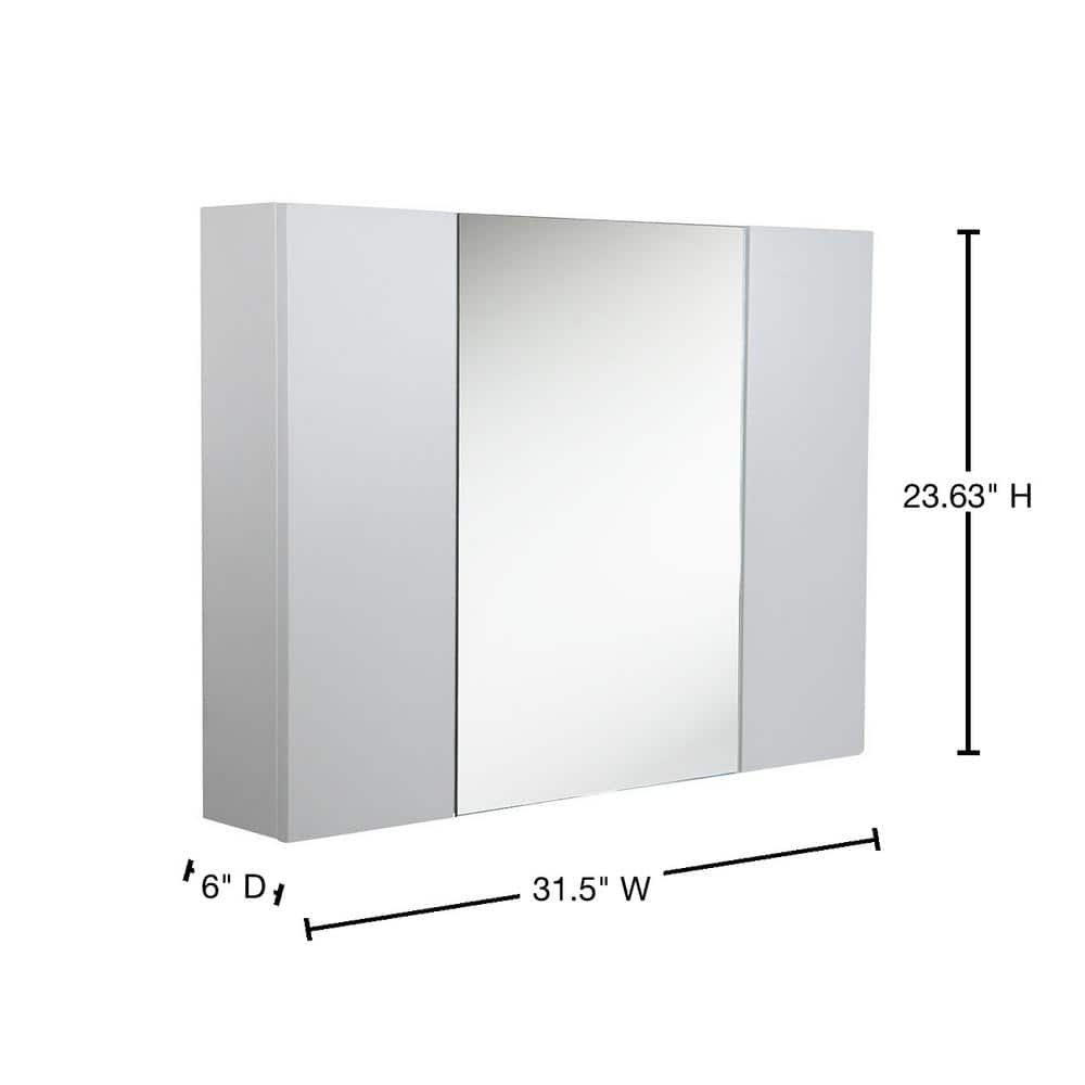 White Frameless MDF Wall-Mount Medicine Cabinet with Mirror