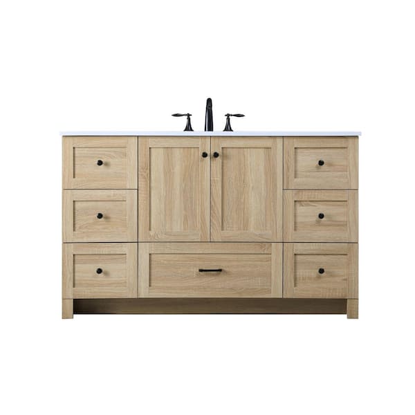 54 in W x 19 in. D x 34 in H Single Sink Bath Vanity in Mango Wood with Ivory White Engineered Marble Top