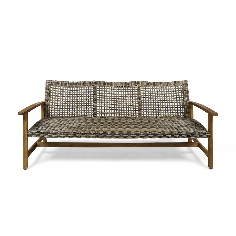 Acacia Wood Wicker Outdoor 3-Seater Bench, Simple and Elegant, Suitable for