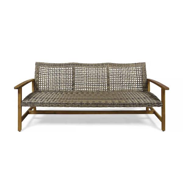 TANKY TRADING INC Acacia Wood Wicker Outdoor 3-Seater Bench, Simple and Elegant, Suitable for Courtyard Poolside Terrace Brown