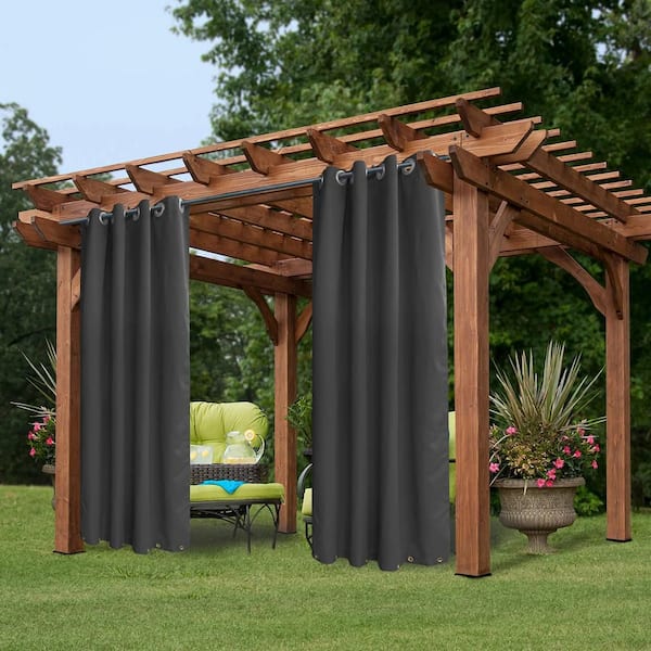 CobeDecor Dark Gray Polyester 50 in. W x 96 in. L Grommets on Top and Bottom Privacy Panel Curtain for Patio Porch Single Panel