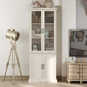 Vintage Style Beige Wood Grain 81.7 in. H Accent Storage Cabinet, Bookcase, Display Cabinet with 5-Shelves and 4-Doors