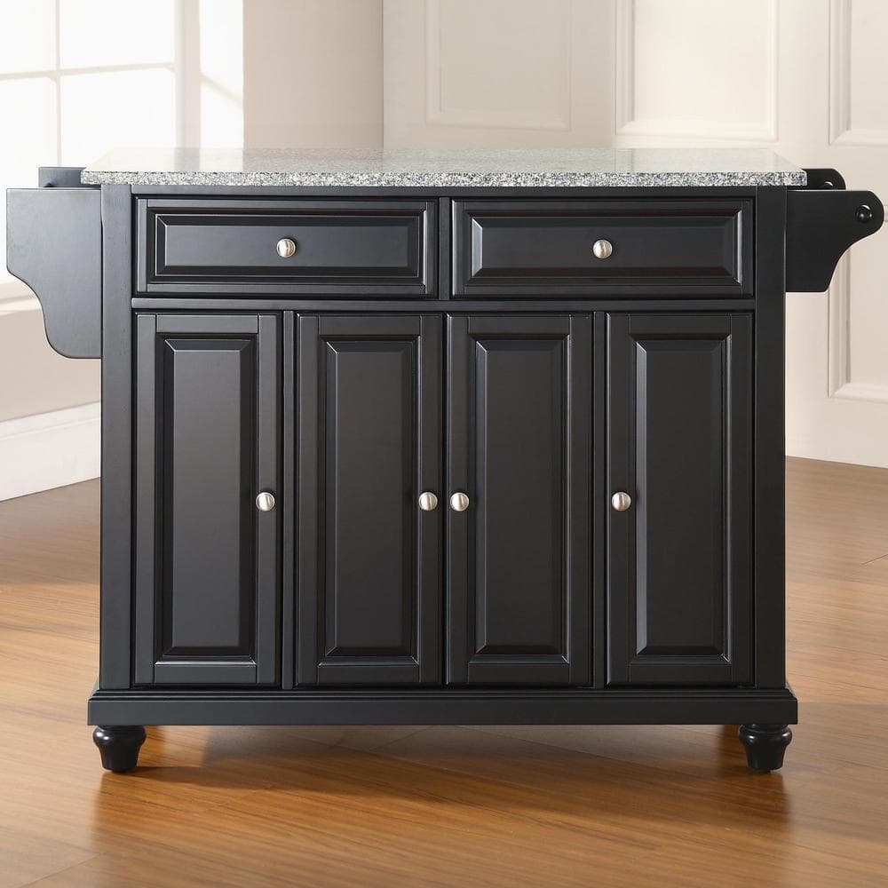 Cambridge Black Kitchen Island with Granite Top and Storage