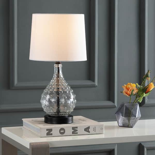 Targari 19 in. Black/Clear Texture Table Lamp with Off-White Shade