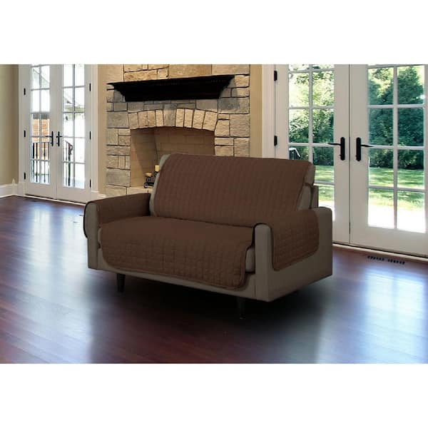 Unbranded Brown Microfiber Loveseat Pet Protector Slipcover with Tucks and Strap
