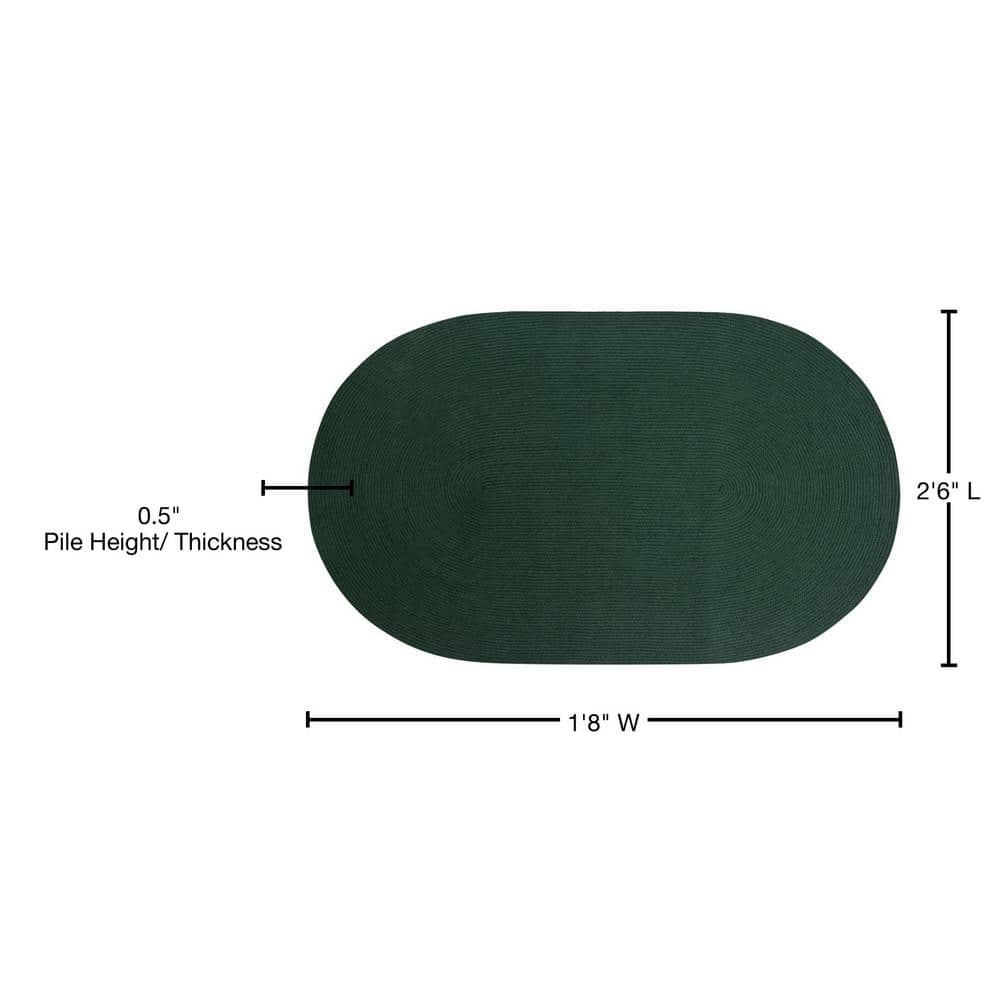 Hunter Green Solid Braided Oval Synthetic Rug 20" x 30"
