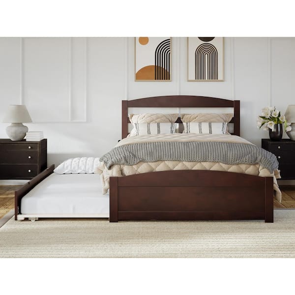 AFI Warren 53-1/2 in. W Walnut Full Wood Frame with Twin Pull Out Trundle Bed Footboard and USB Charger Platform Bed