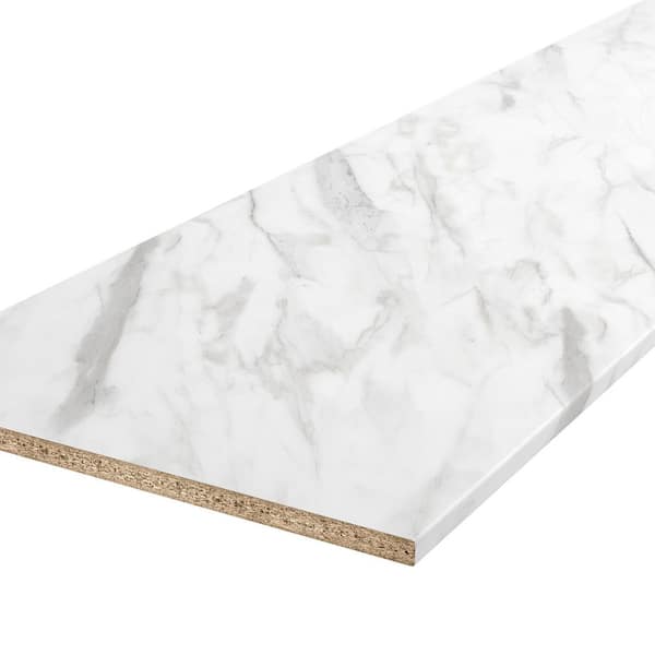 8ft. L x 25 in. D Straight Laminate Countertop in Matte White Marble with Double Radius Edge