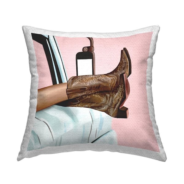 Cowboy Boots Girl Truck Pink Square Outdoor Throw Pillow