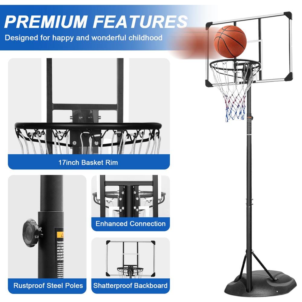 Portable Adjustable Black Polycarbonate Basketball Hoop with 32" Backboard