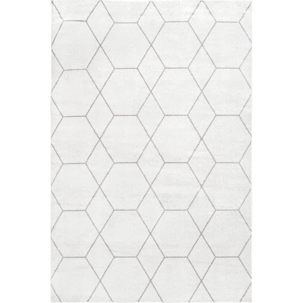 Beige Geometric Honeycomb Synthetic Area Rug, 6'7" x 9'
