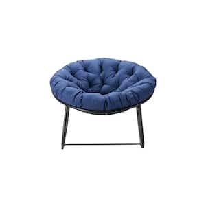 Metal Round Black Frame Outdoor Rocking Chair with Navy Blue Cushion