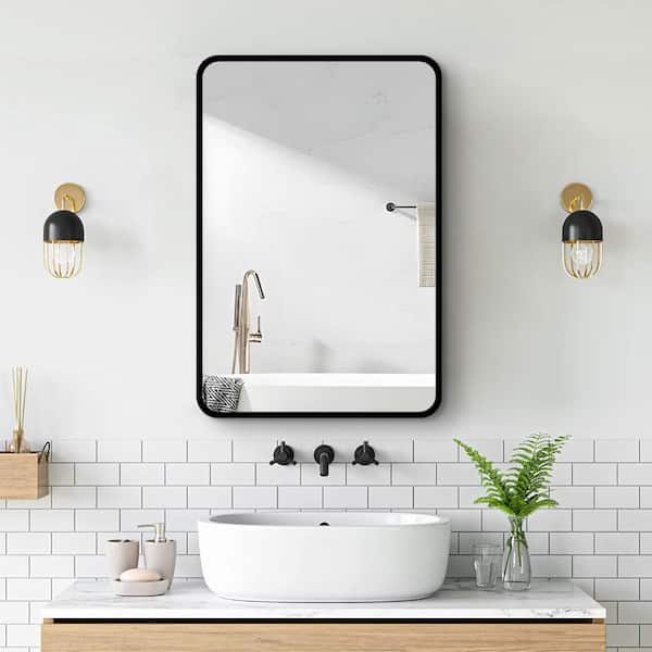 24 in x 30 in Black Metal Framed Bathroom Medicine Cabinet with Mirror, Wall-Mounted or Recessed Installation