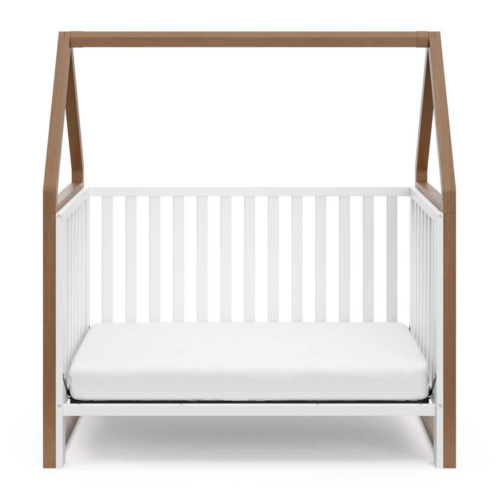 Storkcraft White and Hazelnut 5-in-1 Convertible Crib with Canopy
