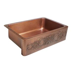 Ganku Farmhouse/Apron-Front Handmade Copper 33 in. Single Bowl Copper Kitchen Sink with Scroll Design