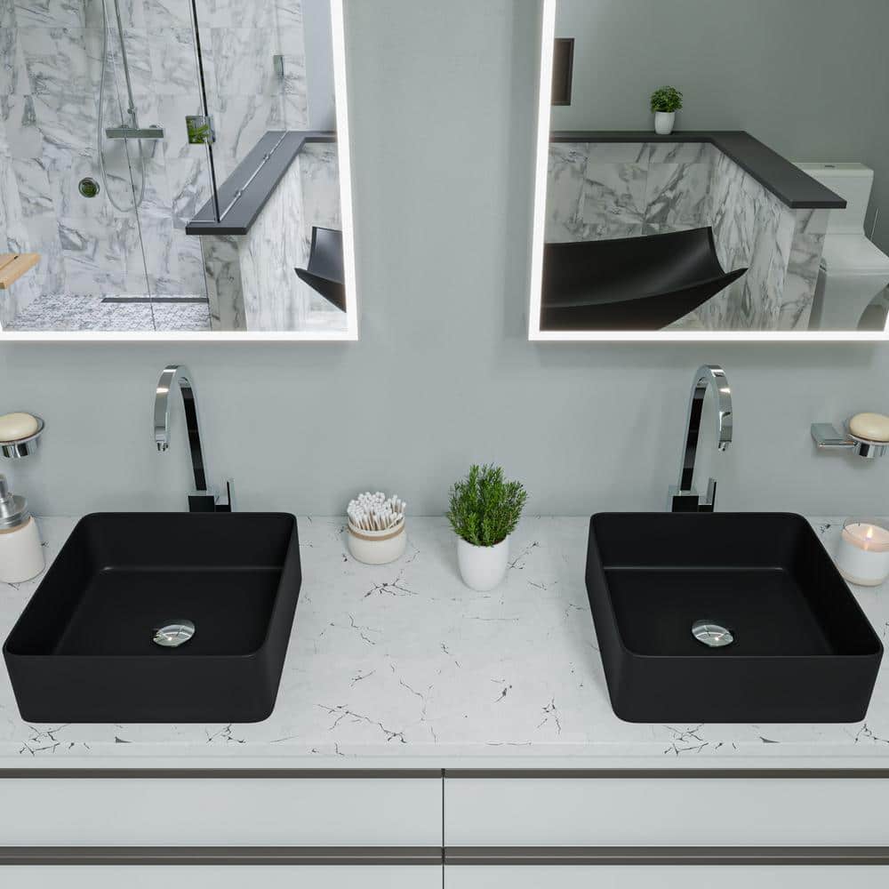 Black Matte Square Ceramic Bathroom Sink 15.13"