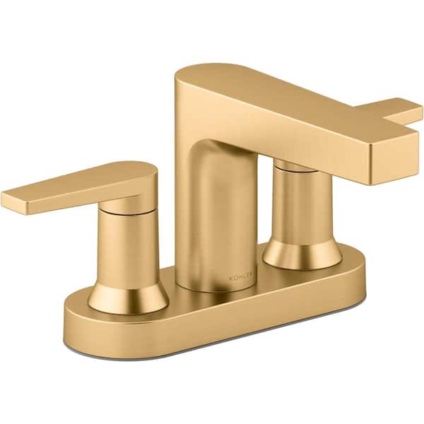 KOHLER Taut 1.2 GPM 4 in. Centerset Double Handle Bathroom Sink Faucet in Vibrant Brushed Moderne Brass