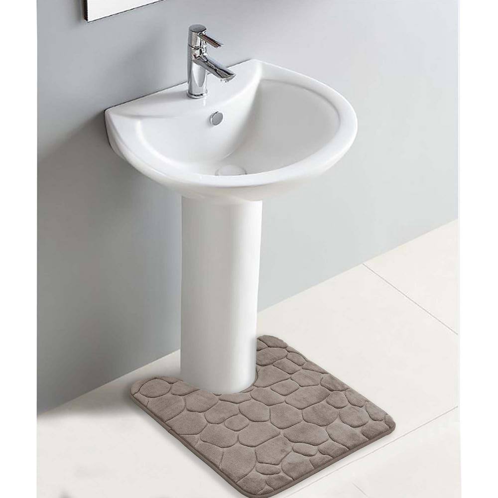 Taupe Memory Foam U-Shaped Contour Bath Rug with Pebble Design