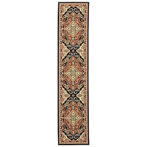 Lillian Black/Red 2 ft. x 12 ft. Medallion Traditional Oriental Wool/Nylon Blend Fringed-Edge Indoor Runner Area Rug